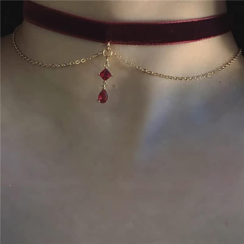 Fuqimanman2020 Gothic Black Velvet Red Pendant Choker Necklace for Women Lace Chokers Witch Bride Vampire Choker Necklace Aesthetic Jewelry - Image 6