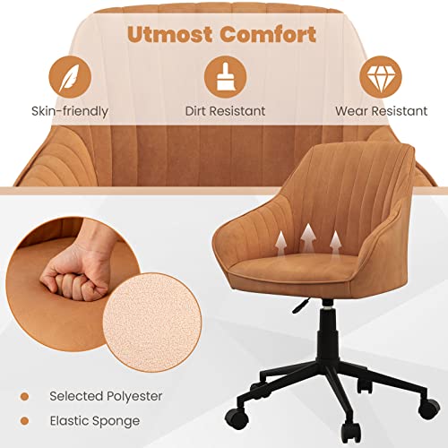 Giantex Leather Office Chair Brown, Mid Century Desk Chair With Wheels And Ergonomic Armrests, Adjustable Swivel Rolling Task Chair, Upholstered Leisure Arm Chair For Home Office Study Bedroom (1) #TOP3
