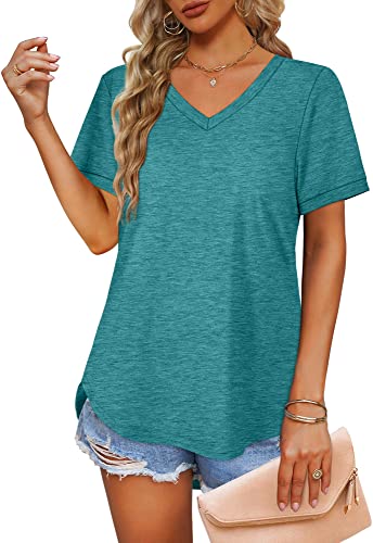 Womens Tunic Tops To Wear With Leggings V Neck T Shirts For Women Turquoise 2Xl #TOP2