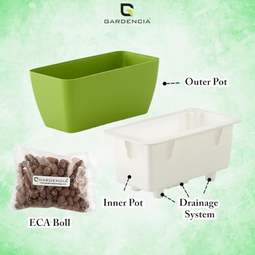 Image of GARDENCIA Self Watering Flower Pots for Outdoor Indoor Gardening /Rectangle Big Plant Pot with Polypropylene UV Material /Decorative Modern Gamla (Pack of 1, Recta Big Green)