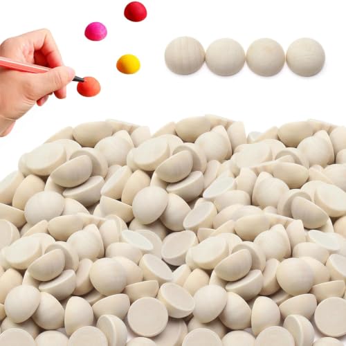 KLEHOPE 200 Pièces Demi-Boules Bois 25 mm, Perles Demi-Rondes pour DIY