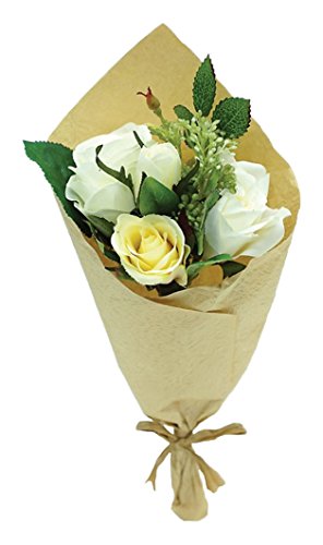 エルアーツ 造花 ローズラッピングブーケ 全長20cm 花径2.5~5cm クリーム E3606-12