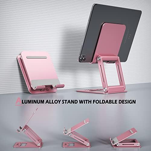 Amazon Brand - Eono Adjustable and Foldable Tablet Stand, Adjustable Aluminum Mobile Phone/Tablet/Desk Holder for iPad Air Mini Pro, iPhone 14 Pro iPhone13 12 iPhoneSe(4.7 - 12.9 Inch) - Pink