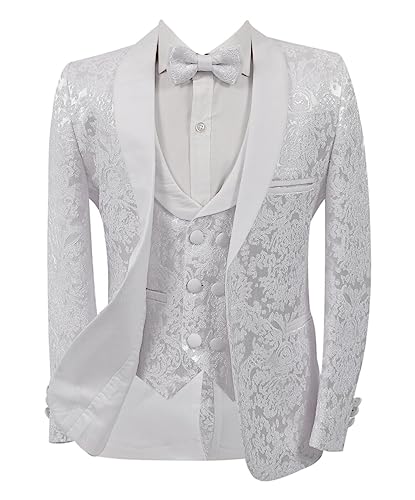 Costume communion blanc 5 pièces pour garçon coupe slim et élégante