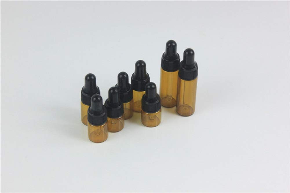 15Pcs Amber Glass Dropping Bottles 1ml 2ml 3ml 5ml Mini Essential Oil Dropper Bottles Empty Travel Sample Vials with Black Cap (5ml)