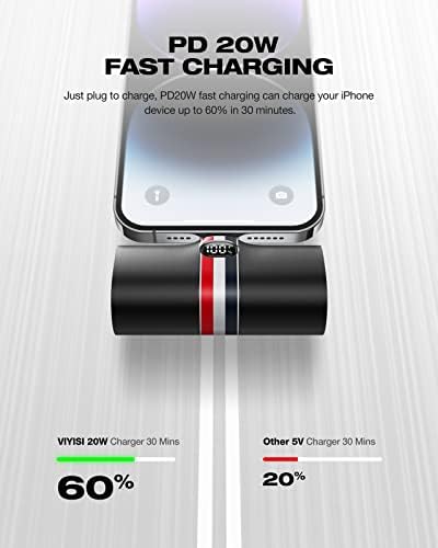 VIYISI Mini Portable Charger for iPhone 5000mAh 20W PD Fast Charging Battery Pack Cordless External Backup Charger-Black