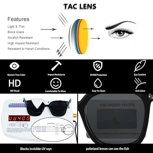 Trendy TAC Polarized Square Sunglasses for Women Men, Oversized Lightweight TR90 Frame UV400 Protection4
