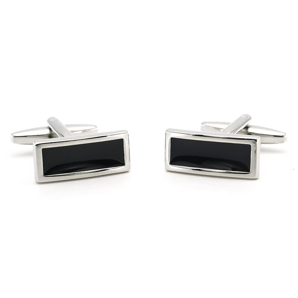 Gemelos para Hombre, Estilo Camisa Francesa, Estilo Business, Negros, rectangulares, Pintados, antioxidantes y duraderos.