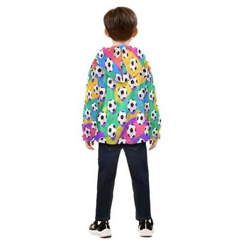 Colorful Soccer Balls on Background Toddler Fleece Jacket Girl Boys Hooded Fleece Jacket Coat Warm4