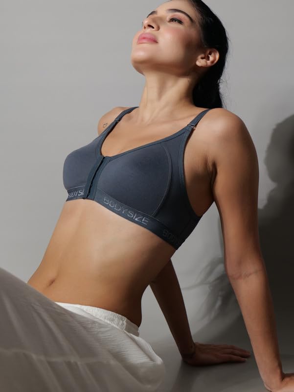 Image of BODYSIZE Cotton Front Open Bra for Women Daily Use | Non-Padded, Non-Wired | Sweat Absorbent Seamless Bra | Full Coverage Regular Wear | Twin Hook Adjuster (Cup Size: B)