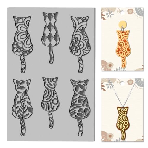 CHGCRAFT Cat Back View Clay Texture Mat Bohemian Polymer Clay Molds DIY Artistic Plant Clay Texture Tools for Clay Pottery Earring Jewelry Making Stamp Engraving Machines, 3.9x2.6inch