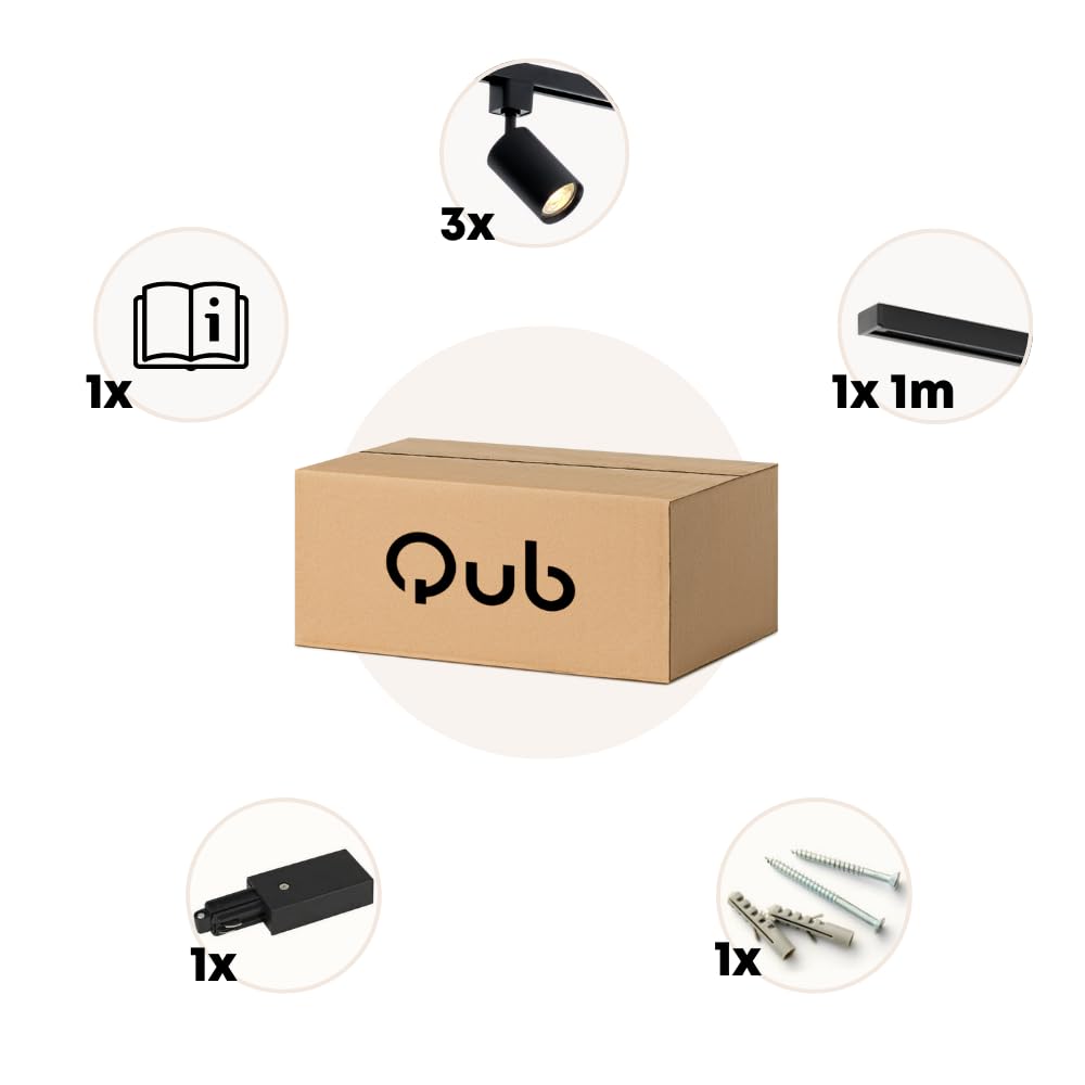 Qub Focus III - Foco de techo monofásico (100 cm, 3 cabezales GU10, 1 riel de 1 m, forma en I, color negro, extensible y flexible), compatible con LED, iluminación de riel de diseño moderno