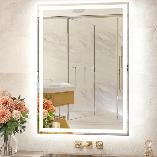 Moonee 36x28 Inch LED Bathroom Mirror with Lights, Frontlit & Backlit Wall Vanity Mirror with 3...
