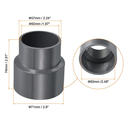 PATIKIL PVC Reducer Pipe Fitting 63x50mm, 2 Pack Straight Coupling Adapter Connector, Gray - Image 2