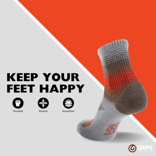 Image of GRIP6 Wool Micro-Crew Socks: Lightweight Wool Socks for Hiking, All Day Comfort - Wicking Crew Socks for Men and Women