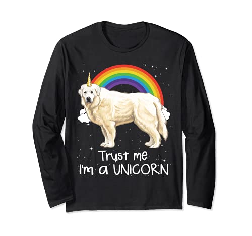 Rainbow Great Pyrenee Trust Me I'm A Unicorn Dog Long Sleeve T-Shirt, Black