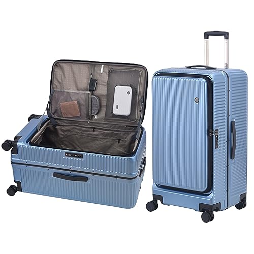 Image of Kaleenie 29 Inch Aluminum Checked Luggage with Side Opening Zipper, 40 * 37 * 77cm, 113L, Lightweight Hardshell ABS+PC Suitcase with TSA Lock, 360 Universal Wheels, Dark Blue