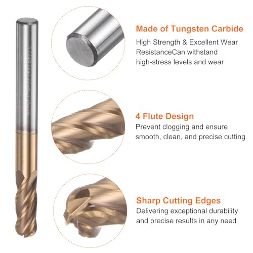 Image of HARFINGTON Ball Nose End Mill 4 Flute 1 /4 inch Diameter 1 /4 inch Shank Tungsten Carbide TiAlN Coated Spiral CNC Router Bits 3 /4 inch Cutting Length Single End Ball Cutting Tool for Carving Engraving