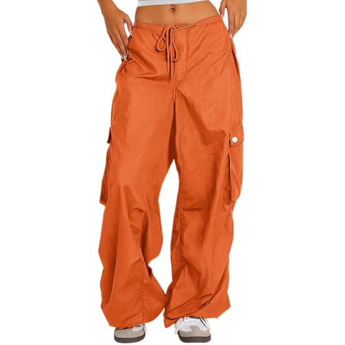 fanmpghleoo Baggy Cargo Pants Women Drawstring Elastic Waist Parachute Pants Woman Lightweight Hiking Trousers with Pockets
