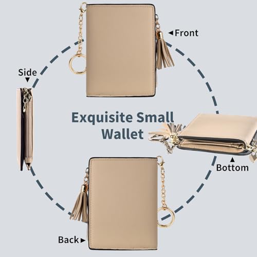 Image of Gostwo Women's Small Slim Wallet with RFID Protection & Keychain for Girls | 8 Card Slots,faux Leather, Tassel Decor, Built-in Keychain, Slim Compact, Snap & Zip Closure, Ideal for Daily & Travel