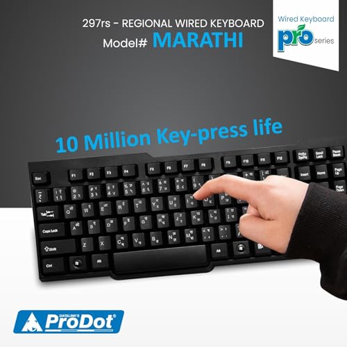 Image of Prodot Marathi Standard Wired Keyboard with Rupees Symbol | Made in India | Ergonomic, Spill Resistant Design | 104-Keys Layout | 10M Keypress Life | 1 Year Warranty | Works with Windows, iOS, Linux