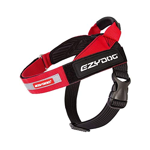 EzyDogExpress Dog Harness | Dog Harness for Small, Medium and Large Dogs, Angled Ergonomic Design, Moulded Grip Handle, Easy Release Side Buckle (S, Red)