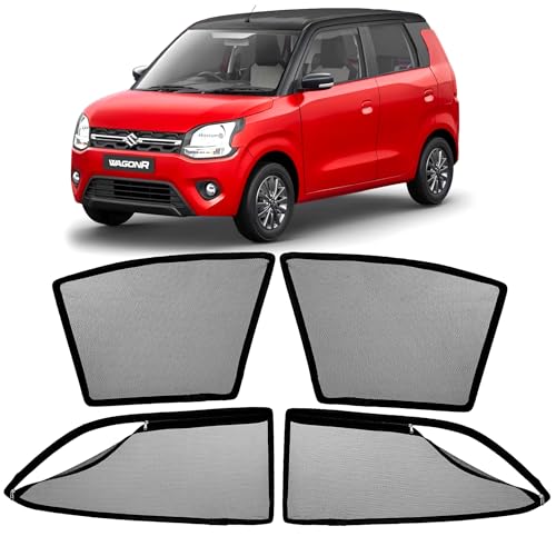 Image of AutoStory Magnetic Car Sunshade for WagonR 2020-2025 | Front Half Cut for Mirror Visibility + Rear Full Coverage with Zipper | Heavy Heat & UV Protection | Privacy Side Window Curtains Shades