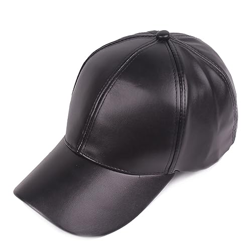 Xilery Boné de beisebol feminino de couro PU de cor pura ajustável boné de golfe, Preto, Tamanho Úni