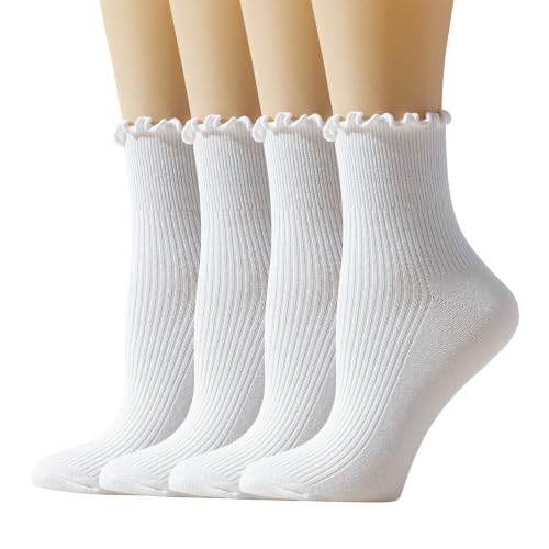 Image of Ruffle Ankle Socks for Women, Cute Casual Lettuce Edge Frilly Crew Socks Breathable Lightweight Daily Socks