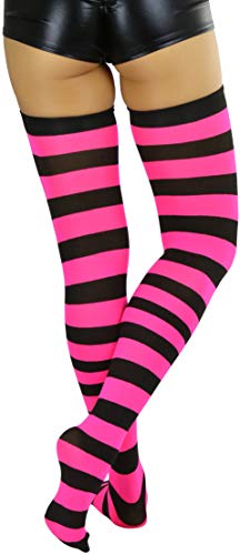 Image of ToBeInStyle Women's Vibrant Horizontal Wide Striped Thigh High Stockings