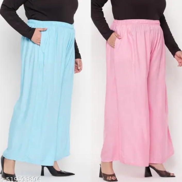 Image of Women's Jumbo Combo Palazzo | Extra Wide Leg Flared Ethnic Trousers | Pack of High Waist Relaxed Fit Palazzos for Women | Stylish Plain Solid Color Bottom Wear for Kurti & Tops | Jumbo Value Pack