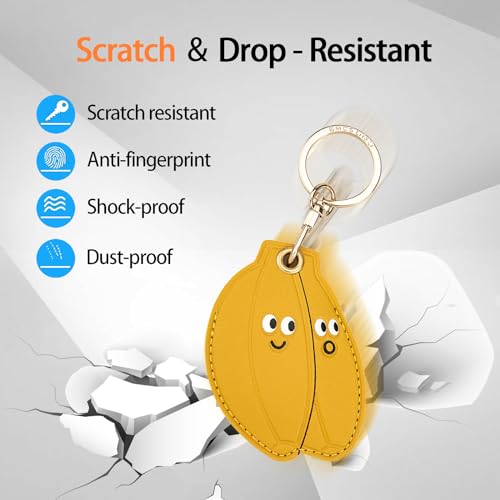 Image of Leather Keychain Case Holder Compatible with Apple AirTag, GPS Airtag Keychain Finder Tracker with Key Ring, Anti-Scratch Protective Air Tag Cover | Leather