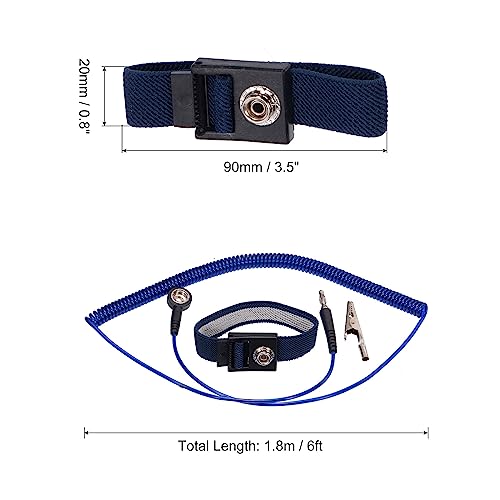 Image of MECCANIXITY ESD Anti Static Wrist Strap 6ft PU Adjustable Antistatic Bracelet Set Wired for Computer Electronics Repair Blue