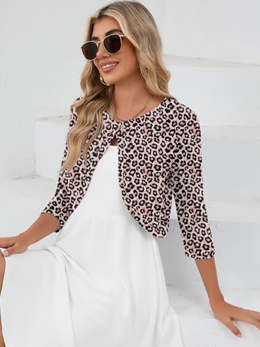 Image of Heymoments Women's 3 /4 Sleeve Casual Shrugs Lightweight Open Front Cropped Cardigan for Dresses