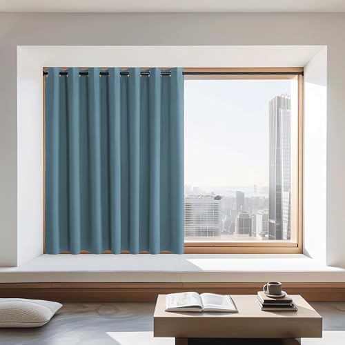 NICETOWN Blackout Curtains 72 inches Long, Grommet Privacy Window Treatment Thermal Insulated Room Darkening Sliding Glass Door Drape for Bedroom Living Room, 1 Panel, W100 x L72, Smoky Blue