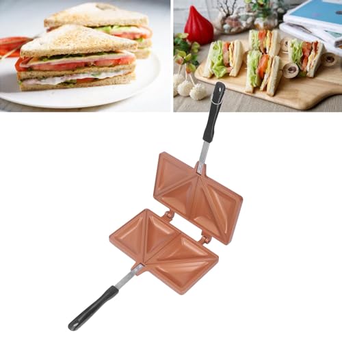 Fockety Hot Sandwich Maker, Double Sided Heating Aluminum Alloy Panini Maker Pan Even Heating Lightweight Portable Sandwich Press Grill for Sandwiches, Frying Eggs, Baking Bread (Gold) by Fockety - Image 4