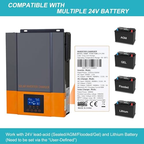 Inversor Solar De Onda Senoidal Pura De 3,2 Kw + Controlador Mppt Embutido 80A + MóDulo Wi-Fi, 24V D