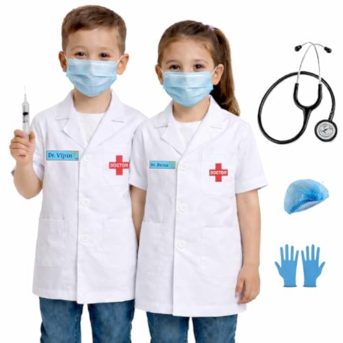 Image of Kids Doctor Coat and Nurse Dress Set for Boys & Girls | Fancy Dress Costume | School Competition Role Play Outfit