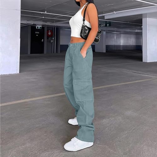 Image of Lepunuo Cargo Pants for Women High Waisted Casual Pants Baggy Stretchy Wide Leg Y2K Streetwear with 6 Pockets