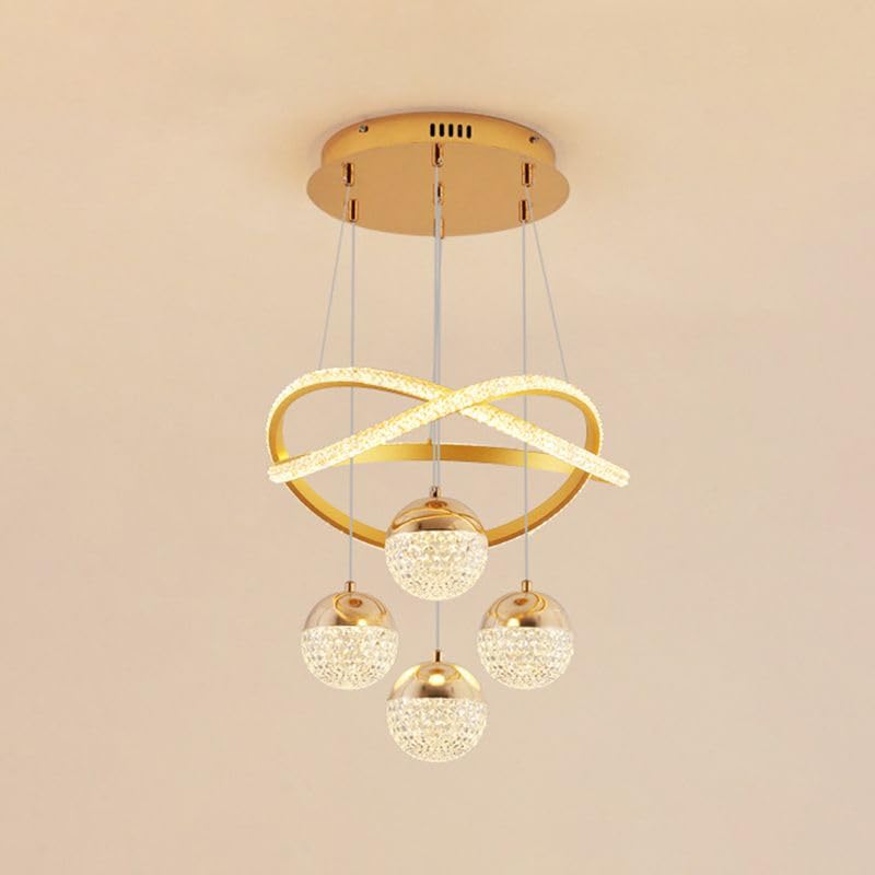 LITFAD 5-Light LED Chandelier Contemporary Elegant Pendant Light Ball Shape Pendant Hanging Light Fixture with Clear Acrylic Shades for Bedroom Living