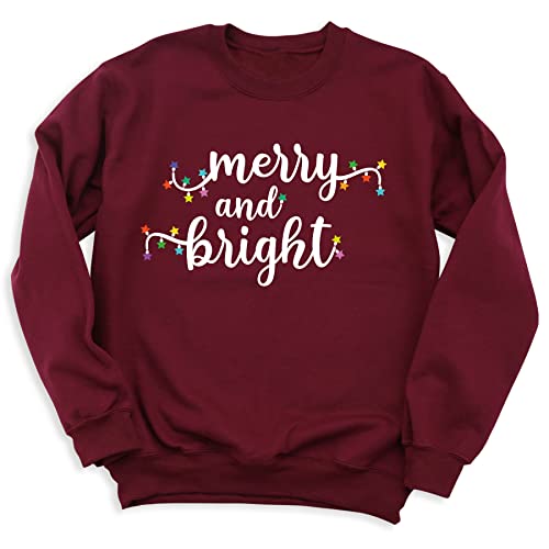 Merry and Bright Sweatshirt, Christmas Sweatshirt, Christmas Lights Theme Graphic Print Hooded, Unisex Adult Sweaters, Holiday Hoodie, Xmas Top Sweatshirt (Sweatshirt and Hoodie)