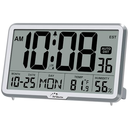 WallarGe Auto Set Digital Wall Clock Battery Operated, Auto DST