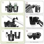 KDD Stroller Cup Holder with Phone Holder, 3-in-1 Removable Bottle Holder, 360 Degrees Rotation Drink Holder for Wheelchair, Stroller, Bike, Walker, Scooter, Bicycle, Uppababy, Nuna, Bugaboo, Doona