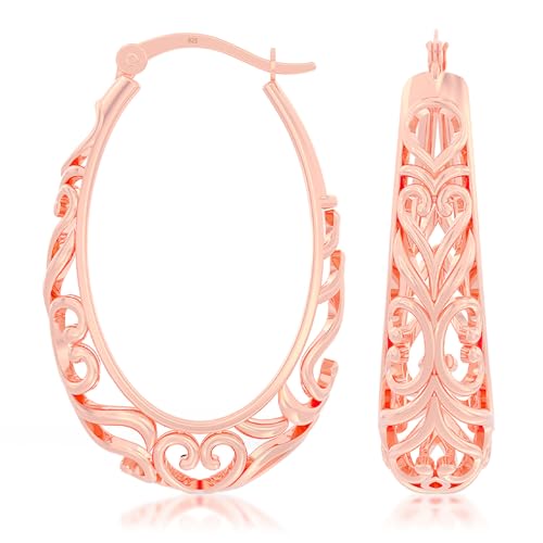 Image of TRUESILVER ACPL 925 Sterling Silver BIS Hallmarked Filigree Hoop Earrings for Women & Girls | Lightweight Designer Oval /Round Hoops | Everyday Wear | Gift for Her