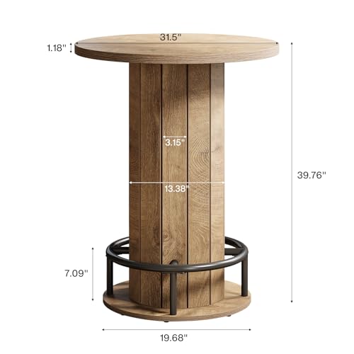 Image of Tribesigns Small Round Dining Table, Bar Height Circle Kitchen Table with Footrest, for Small Spaces, Dining Room, Bar, Bistro, Pub, Brown (Only Table)