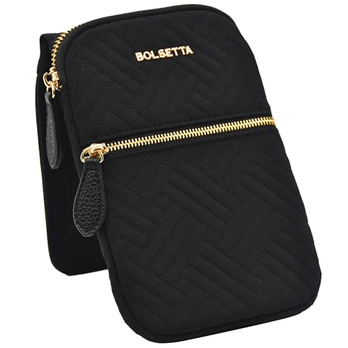 Bolsetta Magnetic Hip Pouch - RFID Blocking Pouch and Key Fob Protector - Zippered Pocket Magnetic Snaplock Attachment - Lightweight Travel Wallet Hip Bag for Concerts and Errands - Black Quilt
