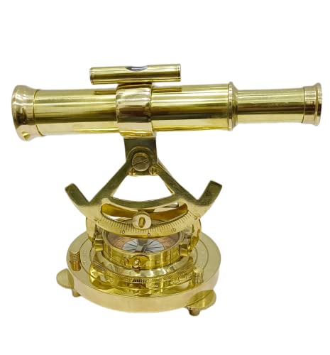 Navirock Shiny Brass Finish Nautical Brass Alidate with Compass Survey Instruments Alidate Telescope Home/Office Table Decor