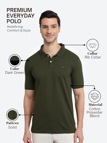 Image of Park Avenue Men Slim Fit Solid Pattern Cotton Polyester Blend Half Sleeve Polo Neck Casual T-Shirt