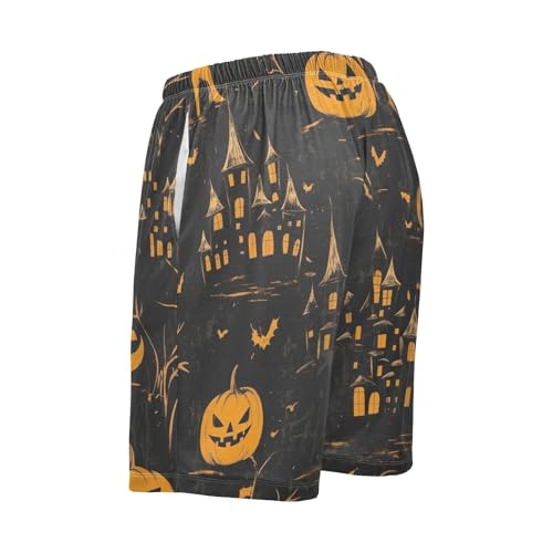 Halloween Castle Pumpkin Pajama Bottom Shorts for Men Soft Casual Sleep Lounge Shorts with Pockets S-XXL3