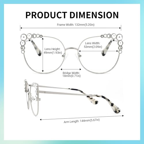Image of Zeelool Stylish Metal Cat Eye Glasses Frame for Women with Non-prescription Clear Lens ZJGM751692-03 Silver, Large